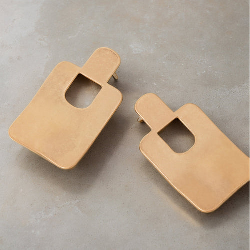 Gold Brushed Square Drop Earrings