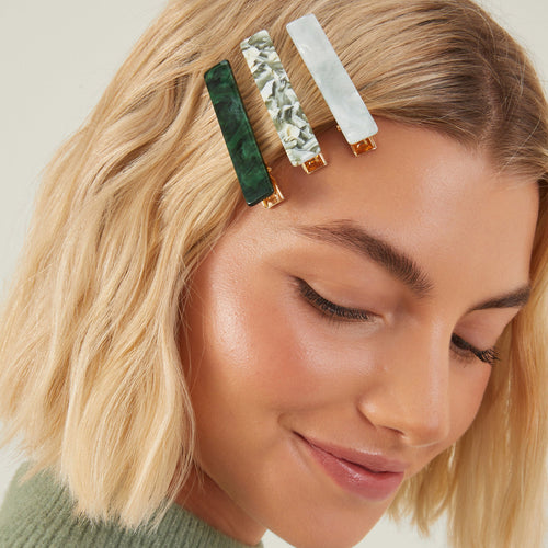 Accessorize London Women Multi Marble Resin Hair Clips Set Of 3