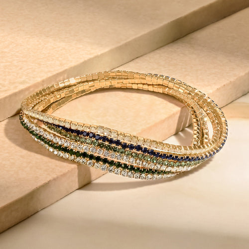 Multi Stretch Cup Chain Diamante Bracelets Set Of 6