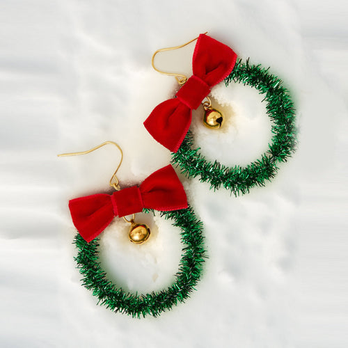 Green Christmas Wreath Earrings