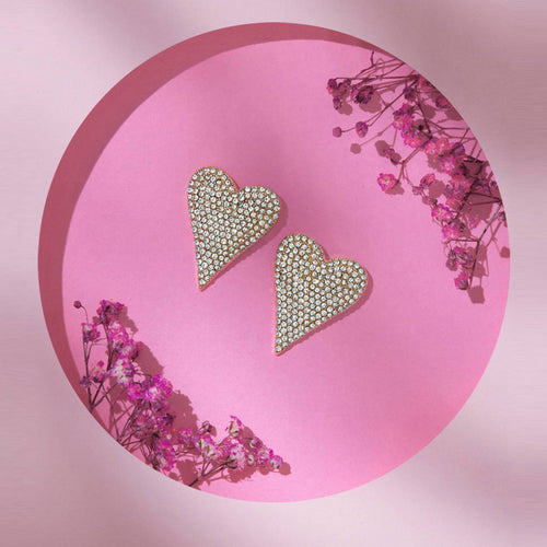 Gold Pave Heart Stud Earrings