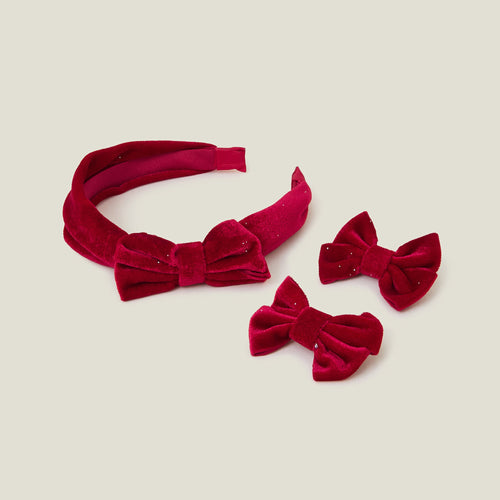 Velvet Bow Headband and Hair Clips Set