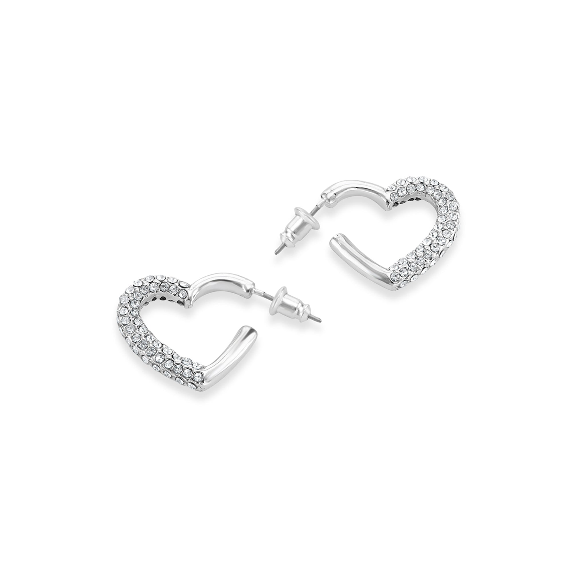 Accessorize London Women Silver Pave Heart Hoop Earrings
