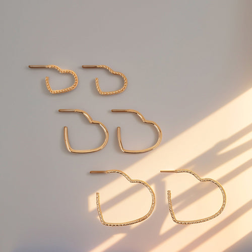 Gold Heart Hoop Earrings Set Of 3