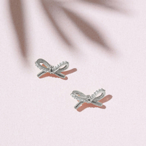 Accessorize London Women Sterling Silver-Plated Diamante Bow Stud Earrings