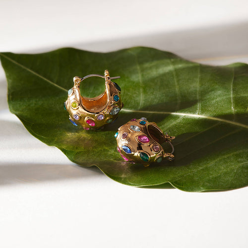 Accessorize London Women Gold Gemstone Chunky Curve Hoop Earrings