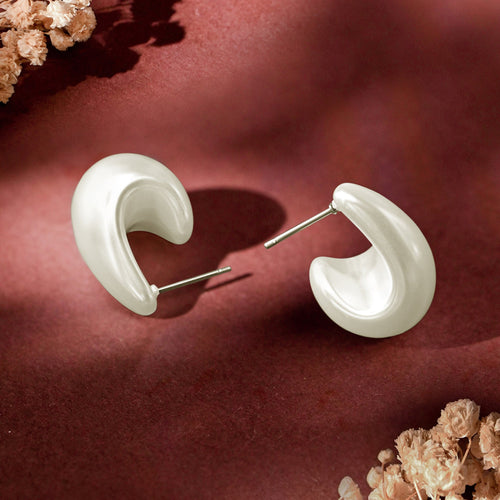 White Pearly Curve Drop Earrings