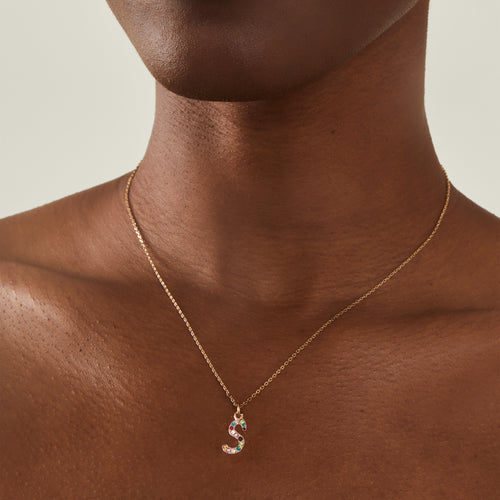 Gemstone Initial (S) Pendant Necklace Multi
