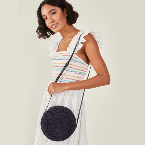 Navy Macrame Sling Beach Bag