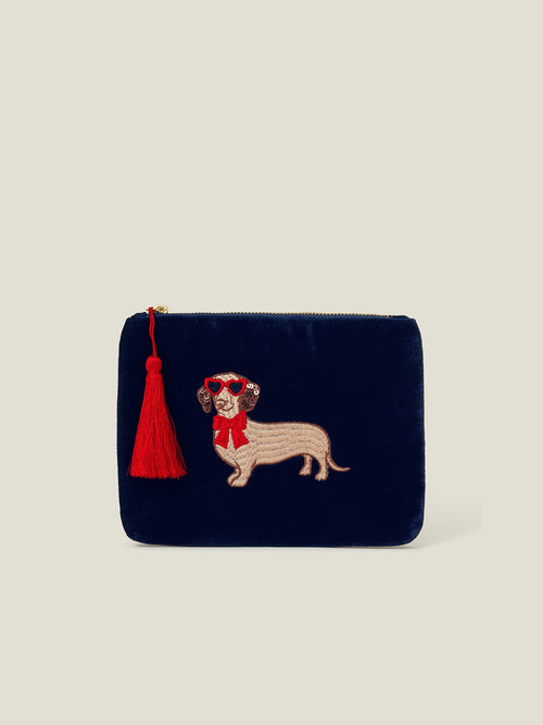 Women's Navy Sausage Dog Pouch