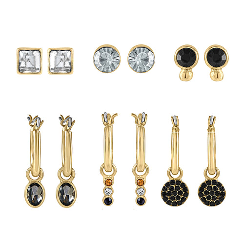 Gold Gemstone Studs and Hoop Earrings Set Of 6