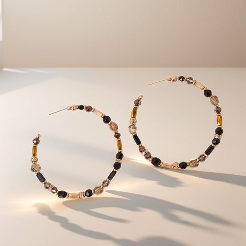 Black Large Mix Beaded Hoop Earrings