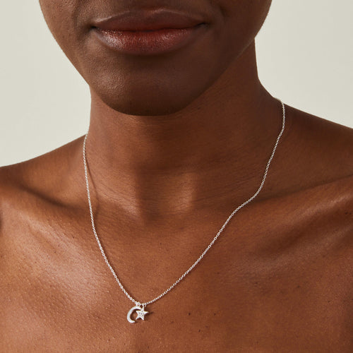 Accessorize London Women Sterling Silver-Plated Moon And Star Pendant Necklace