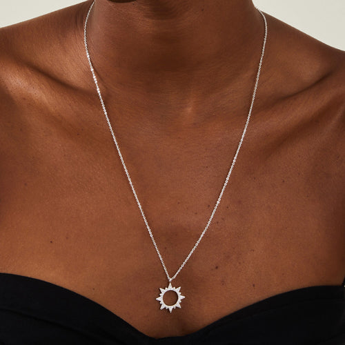 Accessorize London Women Sterling Silver-Plated Cut-Out Diamante Sun Pendant Necklace