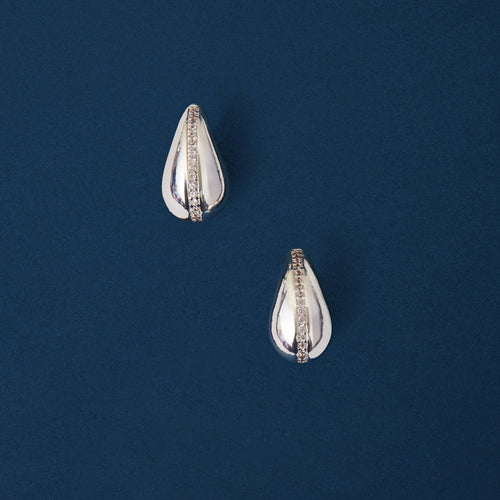 Sterling Silver-Plated Cubic Zirconia Teardrop Earrings