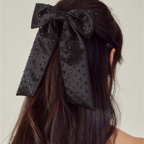Black Crystal Bow Hair Clip