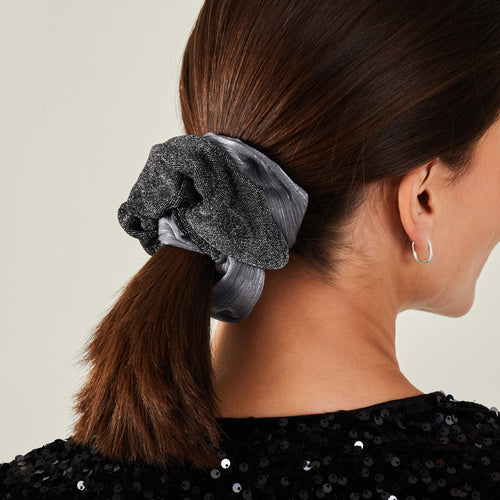 Grey Metallic Hair Scrunchies Set Of 2