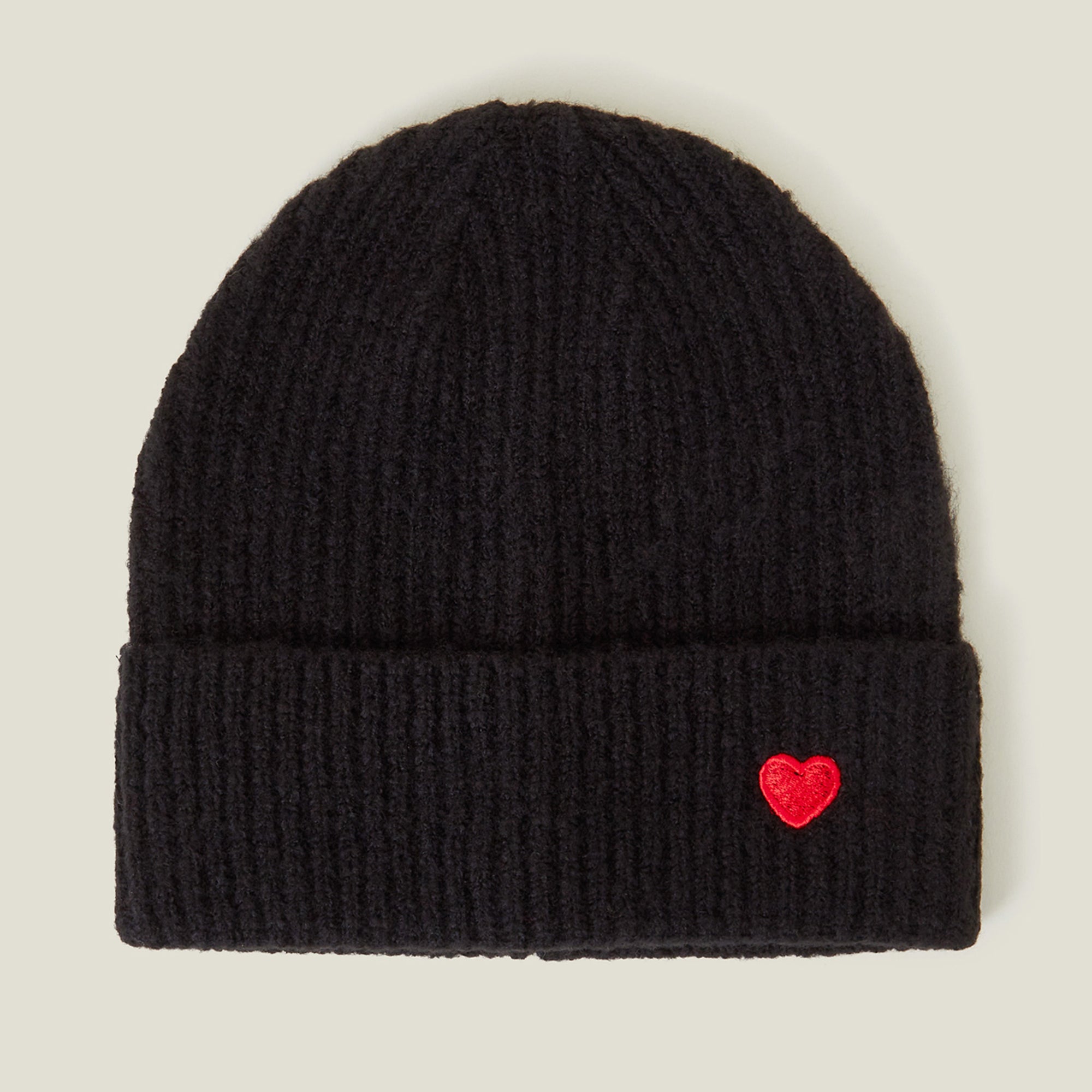 Embroidered Heart Beanie Hat Black