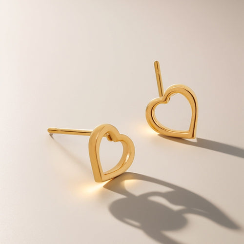 Real Gold Plated Waterproof Heart Stud Earrings