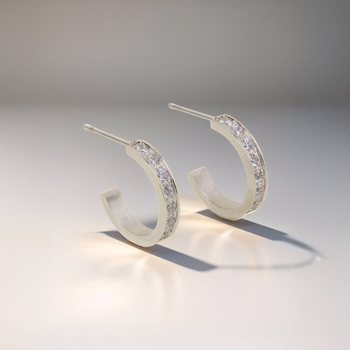 Platinum Plated Waterproof Cubic Zirconia Pave Hoop Earrings