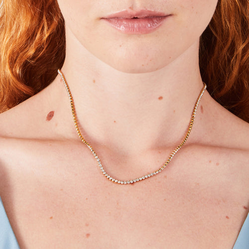 14k Real Gold Plated Cubic Zirconia Waterproof Tennis Necklace