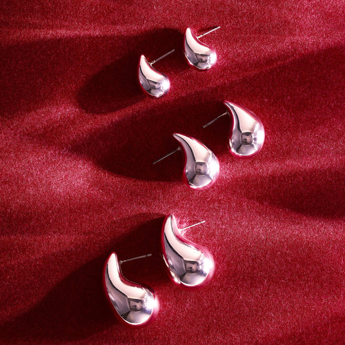 Silver Drop Curve Earrings Set Of 3