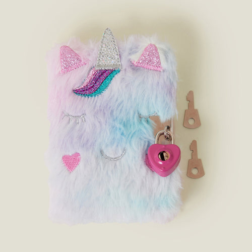 Faux Fur Unicorn Lockable Journal