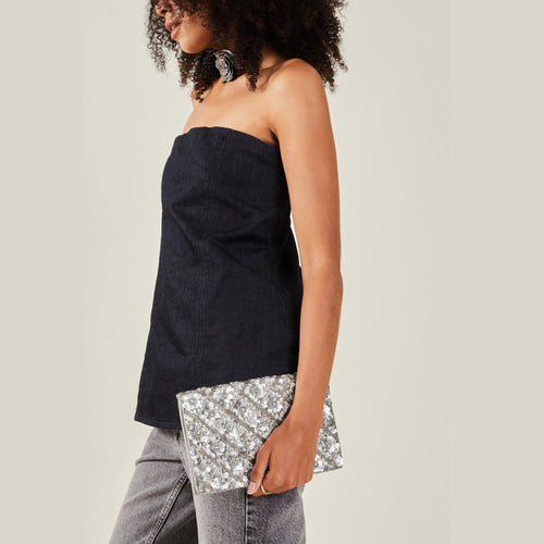 Silver Tianna Metallic Embellished Clutch Bag