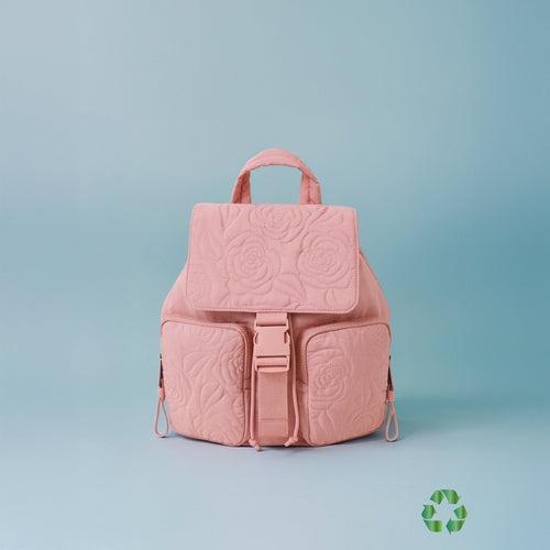 Pink Recycled Polyester Floral Quilted Backpack
