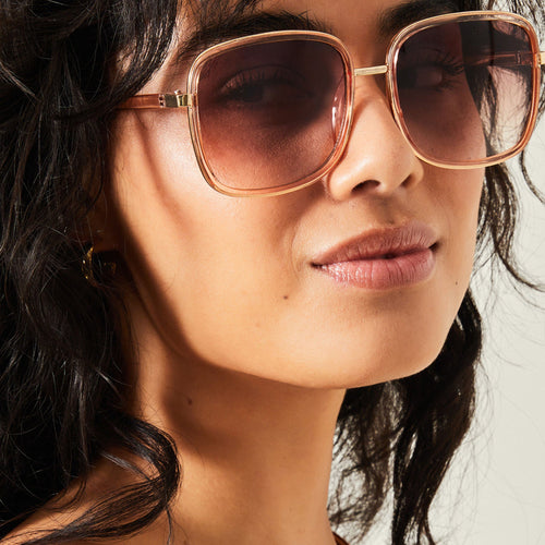 Pink Crystal Metal Square Sunglasses