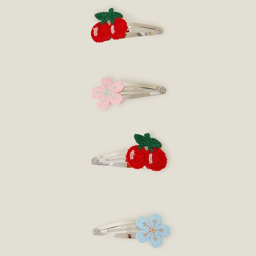 Red 4-Pack Crochet Flower Cherry Hair Clips