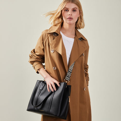 Webbing Strap Tote Bag-Black