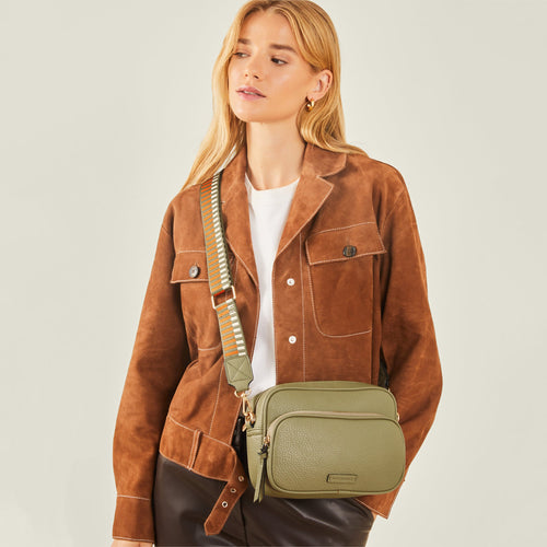 Accessorize London Women's Green Dina Double Zip Camera Bag