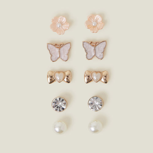 Girls Pearly Stud Earrings Pack Of 5