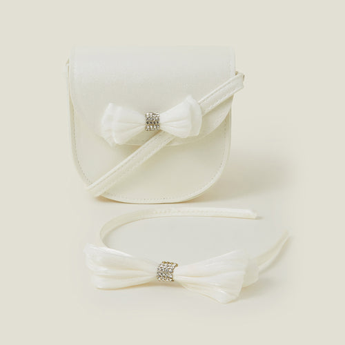 White Bow Bag And Hair Set