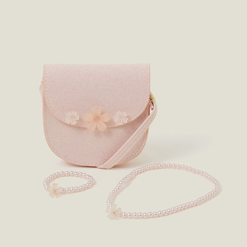 Pink Gem Flower Bag And Jewellery Set