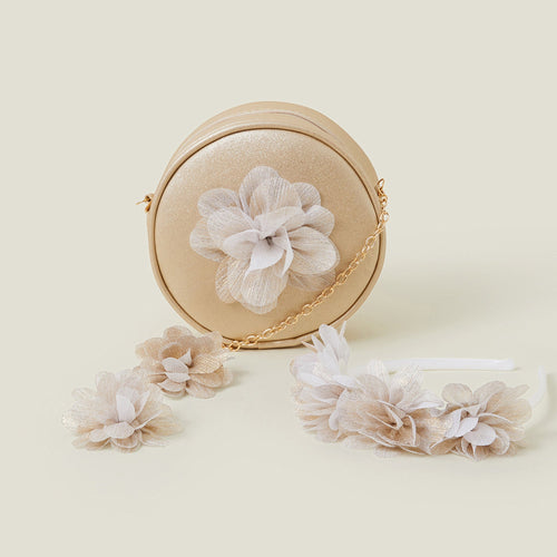 Golden Flower Round Bag And Hair Set