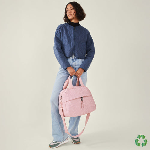 Pink Recycled Polyester Floral Quilted Travel Bag