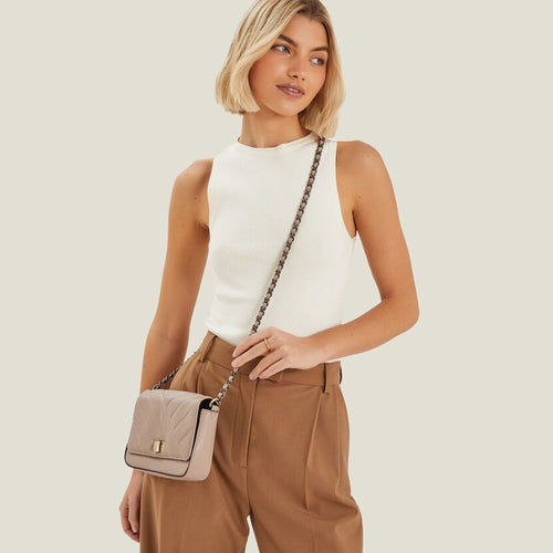 Mink Chain Strap Faux Leather Sling Bag