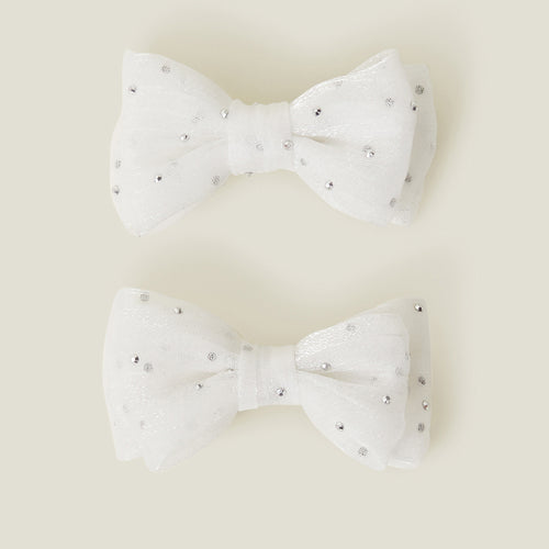 White 2-Pack Sparkle Bow Hair Clips Ivory