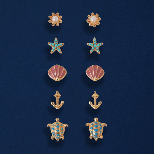Multi Nautical Stud Earrings Pack Of 5