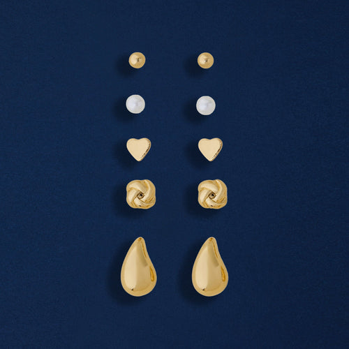 Gold Knot Stud Earrings Pack Of 5