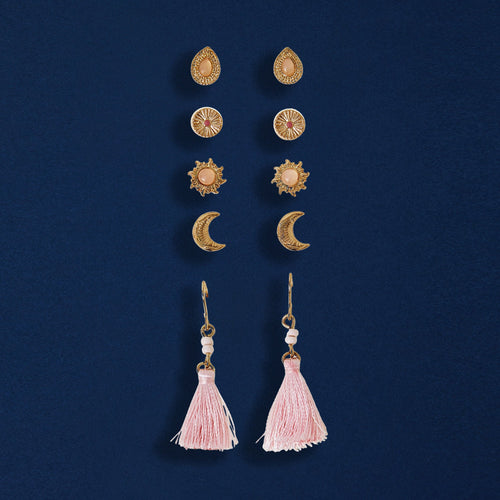 Gold Tassel Stud Earrings Pack Of 5