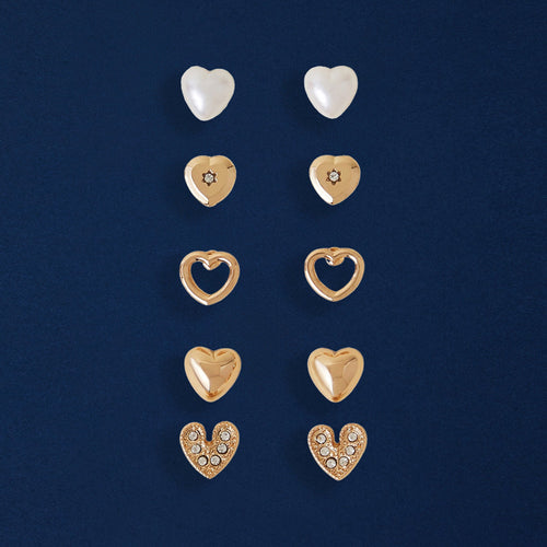 Gold Heart Stud Earrings Pack Of 5