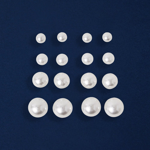 White Faux Pearl Stud Earrings Pack Of 8