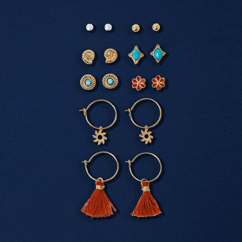 Multi Flower Hoop And Stud Earrings Pack Of 8