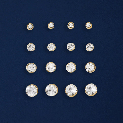 Gold  Crystal Stud Earrings Pack Of 8