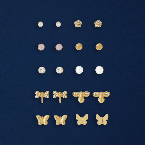 Gold Butterfly Stud Earrings Pack Of 10