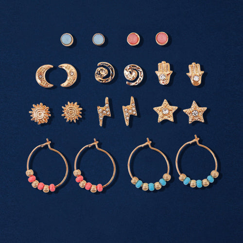 Multi Celestial Stud And Hoop Earrings Pack Of 10