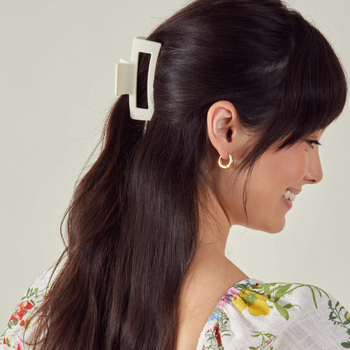 Cream Matte Rectangle Hair Claw Clip